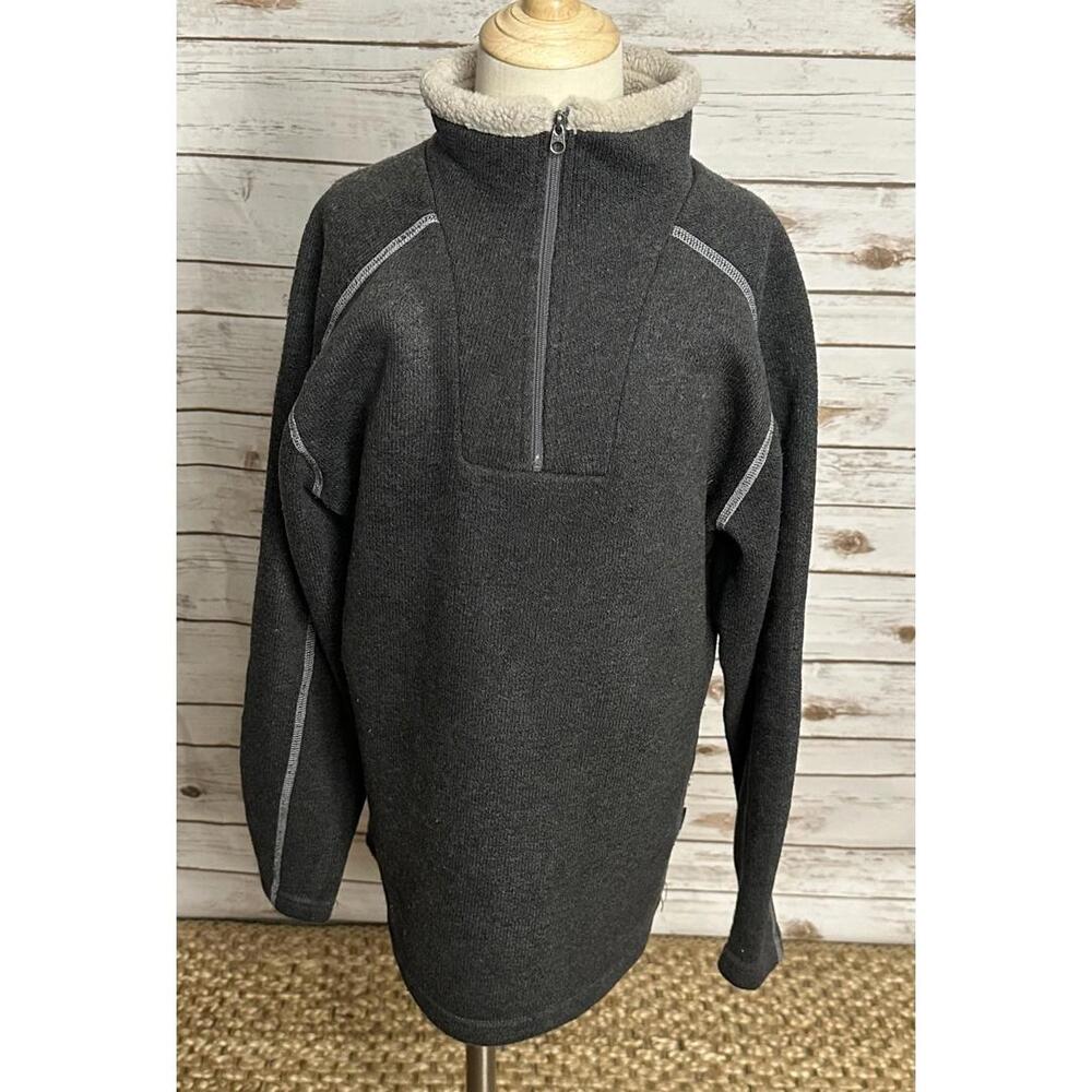 KUHL gorpcore grey sherpa-lined 1/4 zip fleece knit pullover Youth M (10-12)